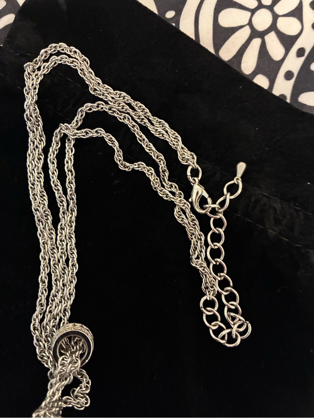 Silver tone Multi-Chain Statement Necklace with crystal trigger snap Pendant - Picture 6 of 8